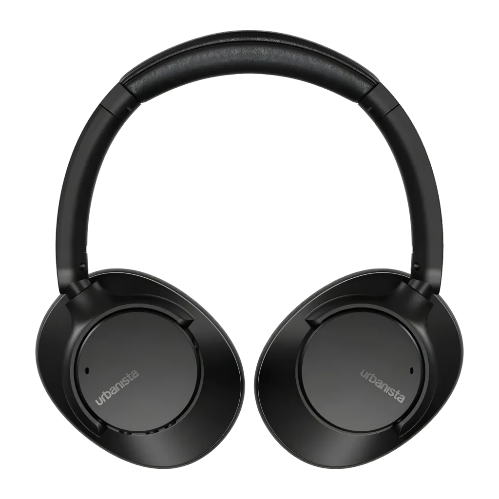 Casque Urbanista Valencia Réduction de Bruit Active Bluetooth 5.3, vue de face: arceau rembourré et oreillettes noires
