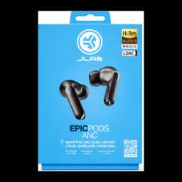 Auriculares JLab Audio Epic Pods ANC Cancelación de Ruido TWS Bluetooth 60h, contenido de la caja: caja azul con auriculares