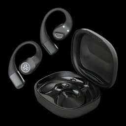 Auriculares JLab Audio Epic Open Sport Air Conduction Open-Ear TWS, vista principal: dos earbuds negros con gancho y estuche