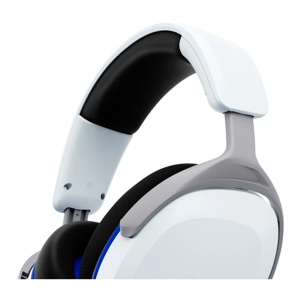 Auriculares Gaming HyperX Cloud Stinger 2 Core Micrófono Boom, detalle: diadema acolchada blanca y cápsula derecha