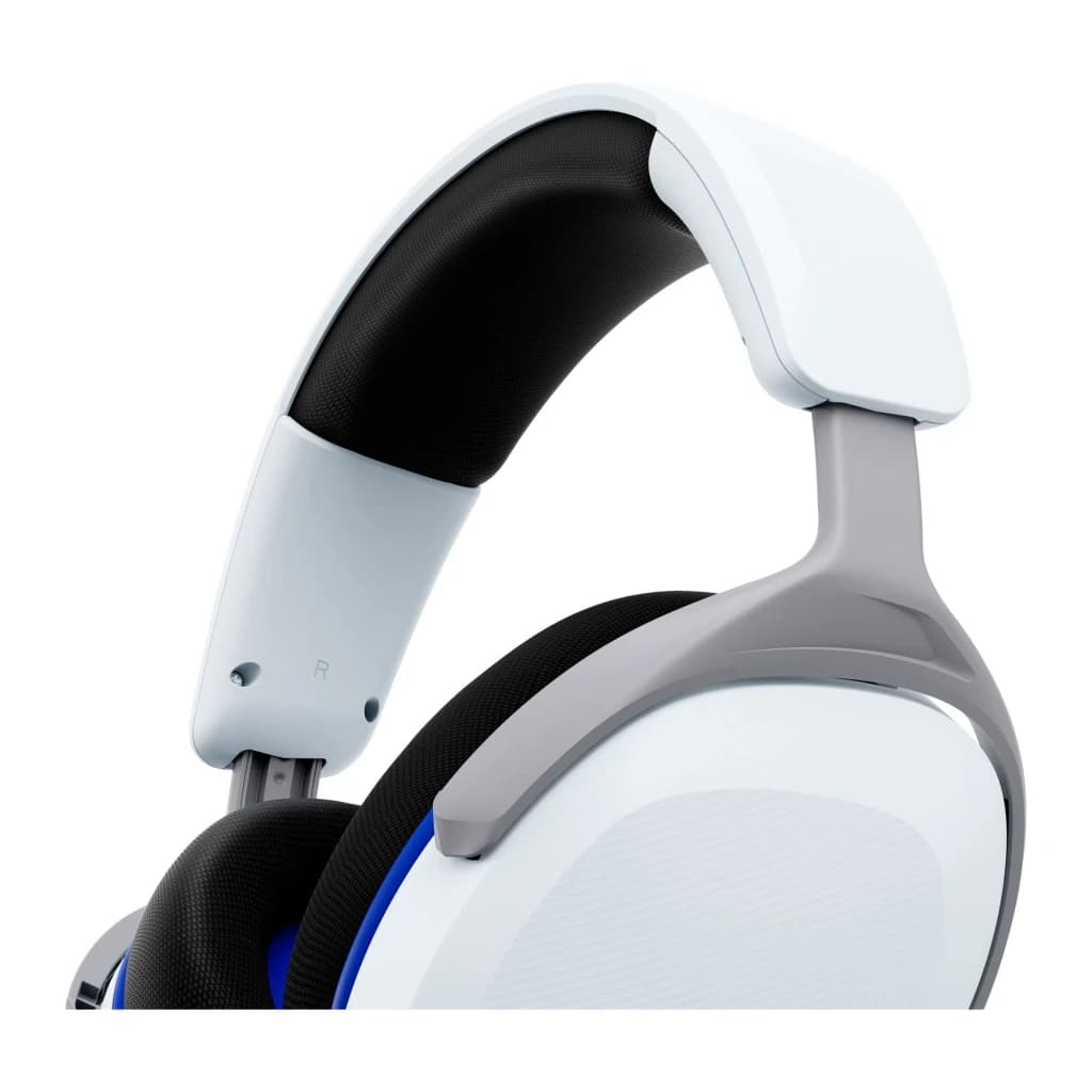 Auriculares Gaming HyperX Cloud Stinger 2 Core Micrófono Boom, detalle: diadema acolchada blanca y cápsula derecha