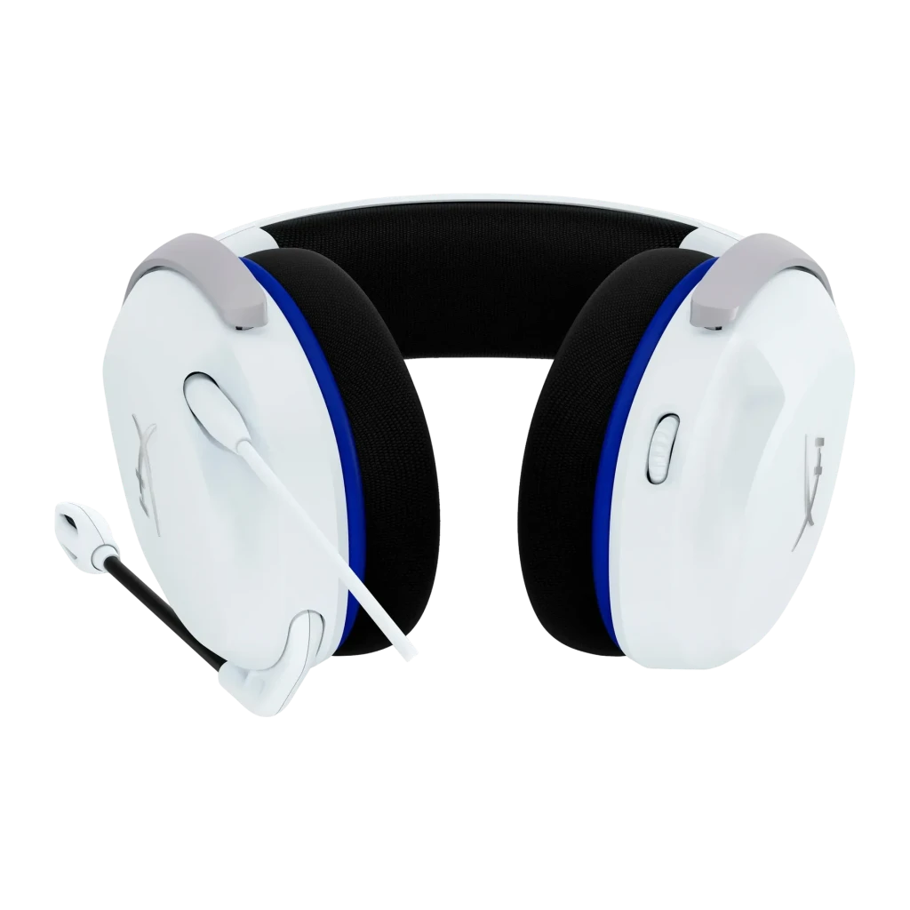 Auriculares Gaming HyperX Cloud Stinger 2 Core Micrófono Boom, vista frontal: auriculares blancos con aros azules