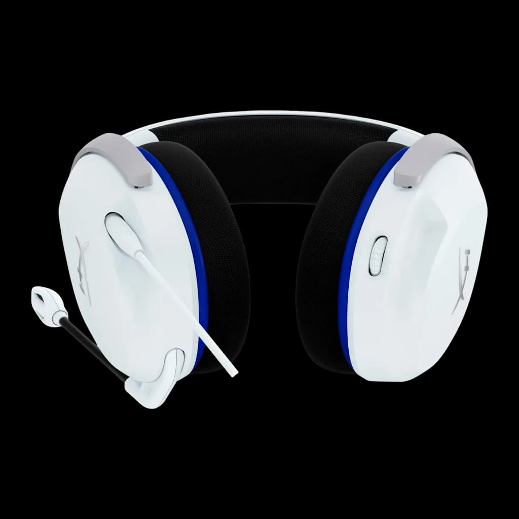 Auriculares Gaming HyperX Cloud Stinger 2 Core Micrófono Boom, vista frontal: auriculares blancos con aros azules