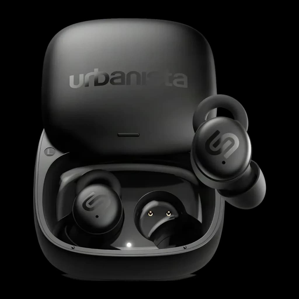 Auriculares Urbanista Porto TWS In-Ear Bluetooth 5.4 27h (6h + estuche), vista principal: estuche negro abierto