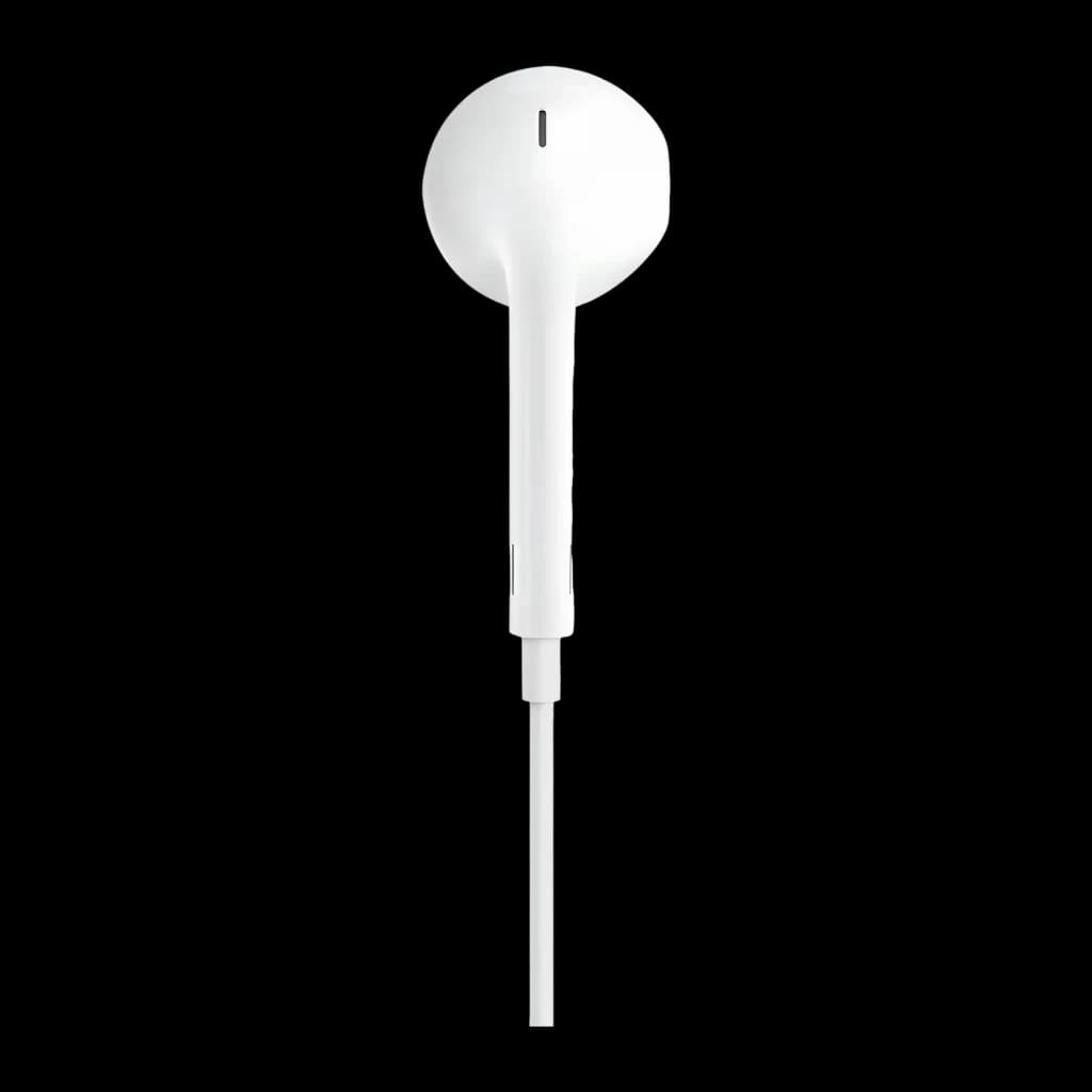 Auriculares Apple EarPods In-Ear Cabo Lightning, vista frontal: auricular individual branco com microfone no cabo, fundo