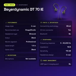 Écouteurs Beyerdynamic DT 70 IE In-Ear Jack 3,5 mm - caractéristiques