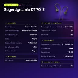 Écouteurs Beyerdynamic DT 70 IE In-Ear Jack 3,5 mm - caractéristiques