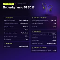 Écouteurs Beyerdynamic DT 70 IE In-Ear Jack 3,5 mm - caractéristiques