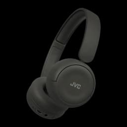 Casque JVC HA-S59W Bluetooth 5.4 50h Multipoint 2 appareils, vue latérale: casque noir avec logo JVC, arceau pliable