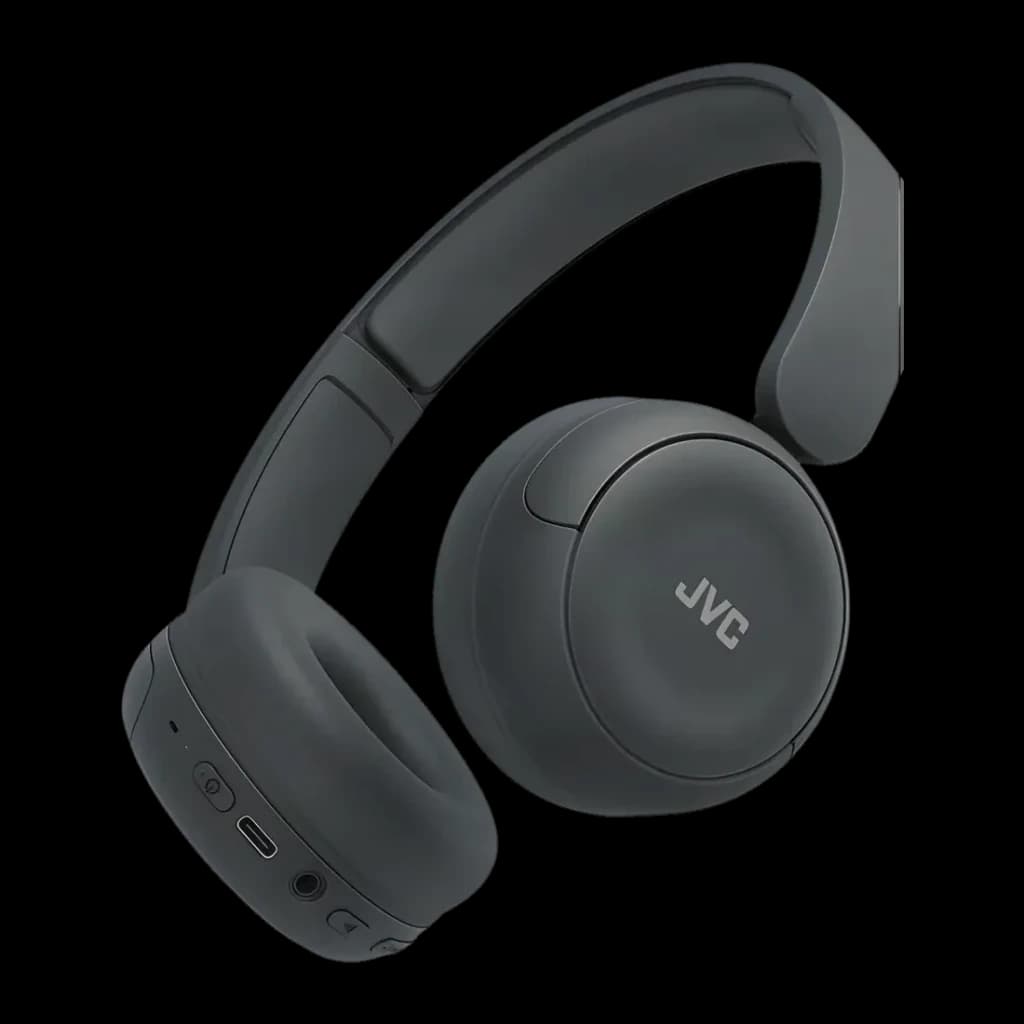 Casque JVC HA-S59W Bluetooth 5.4 50h Multipoint 2 appareils, vue latérale: logo JVC sur oreillette droite, ports USB-C