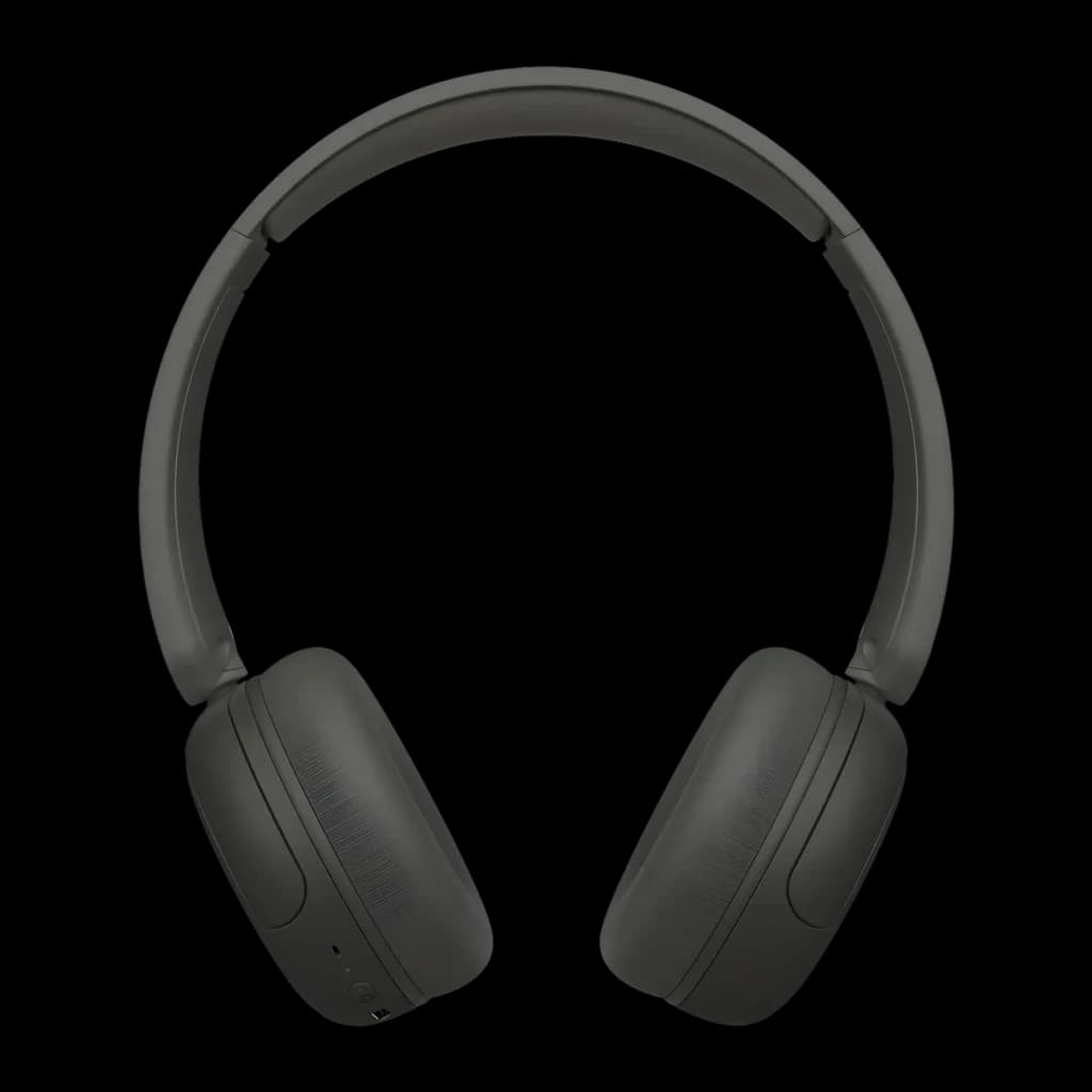 Casque JVC HA-S59W Bluetooth 5.4 50h Multipoint 2 appareils, vue de face: arceau et coussinets noirs sur fond sombre