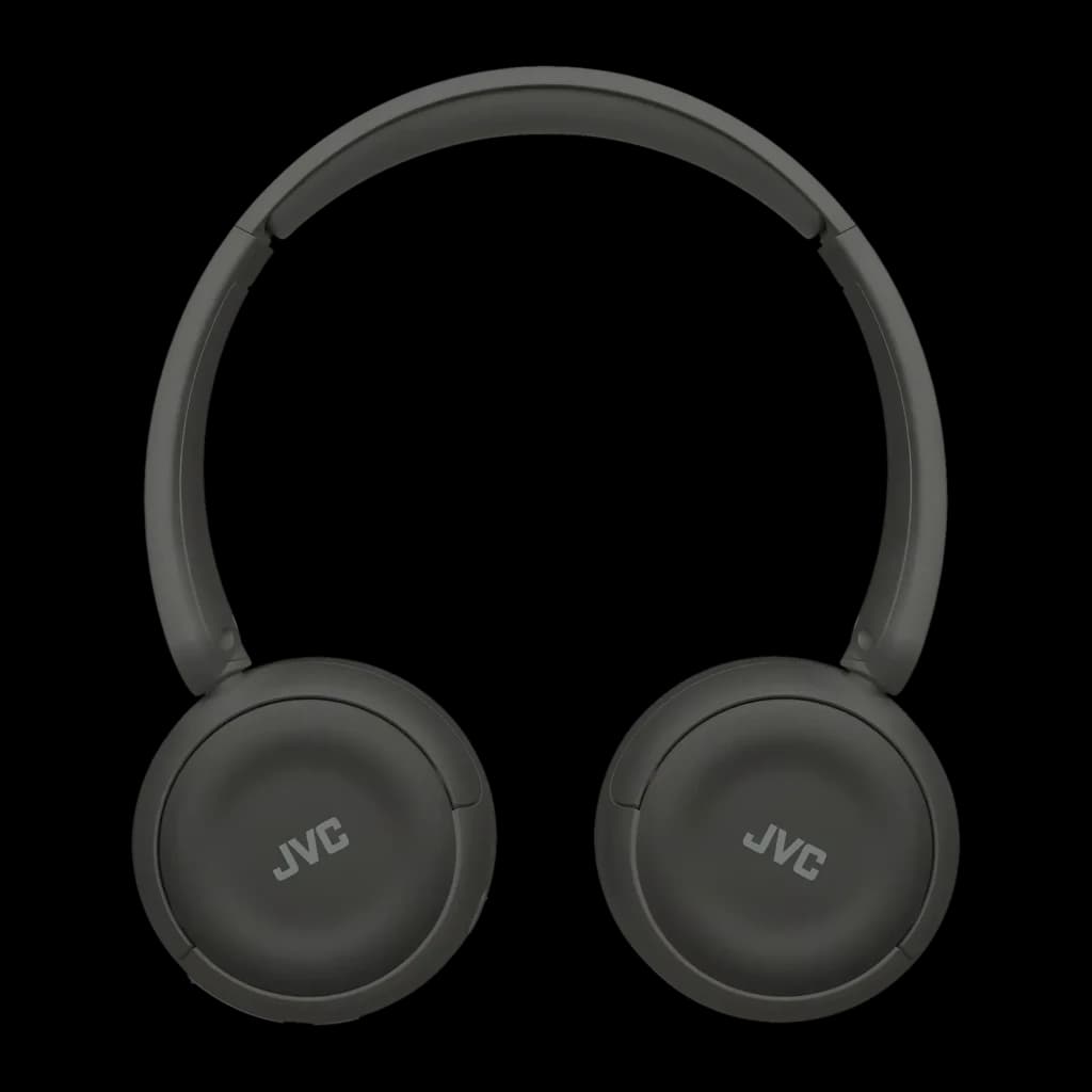 Casque JVC HA-S59W Bluetooth 5.4 50h Multipoint 2 appareils, vue de face: arceau et coussinets avec logo JVC sur fond noir