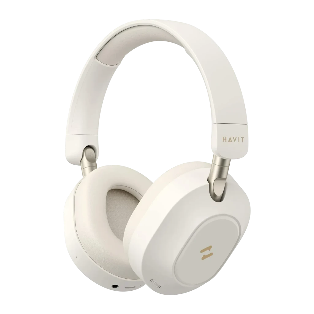 Auriculares Havit H668BT de diadema inalámbricos con Bluetooth 5.4, drivers de 40 mm y 80 horas de autonomía, color beige