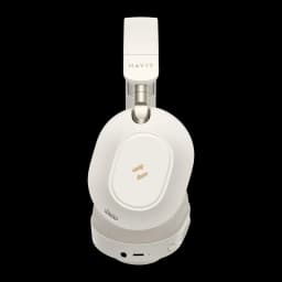 Casque Havit H668BT Arceau Bluetooth 5.4 80h Driver 40mm 32Ω, vue latérale: coque droite blanche avec logo doré, micro