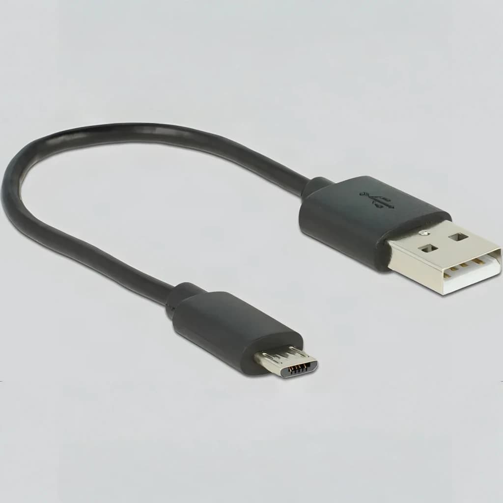 Conversor de áudio Delock 63477 DAC Digital para Analógico 192kHz, em uso: cabo USB-A para Micro-USB preto incluído