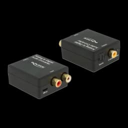 Conversor de áudio Delock 63468 Analógico para Digital 16 Bit / 96 kHz, vista frontal e traseira: entradas RCA, saídas