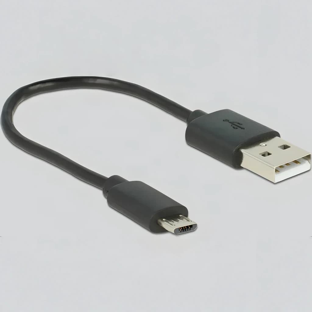 Conversor de áudio Delock 63468 Analógico para Digital 16 Bit / 96 kHz, em uso: cabo USB-A para Micro-USB preto incluído