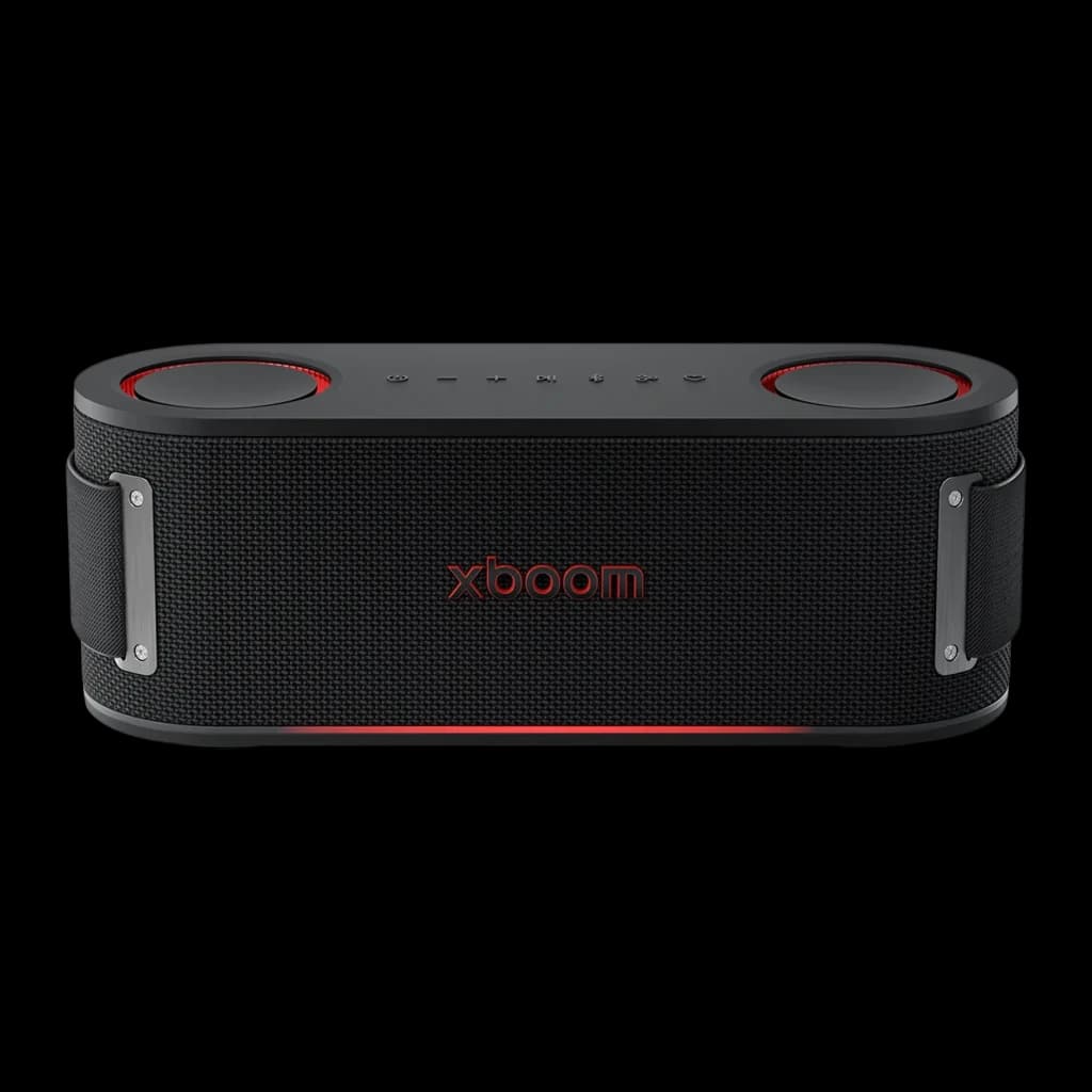 Altavoz portátil LG XBoom Bounce by will.i.am 2.1 IP67 40W 30h Bluetooth 5.3, vista frontal: rejilla textil negra con logo
