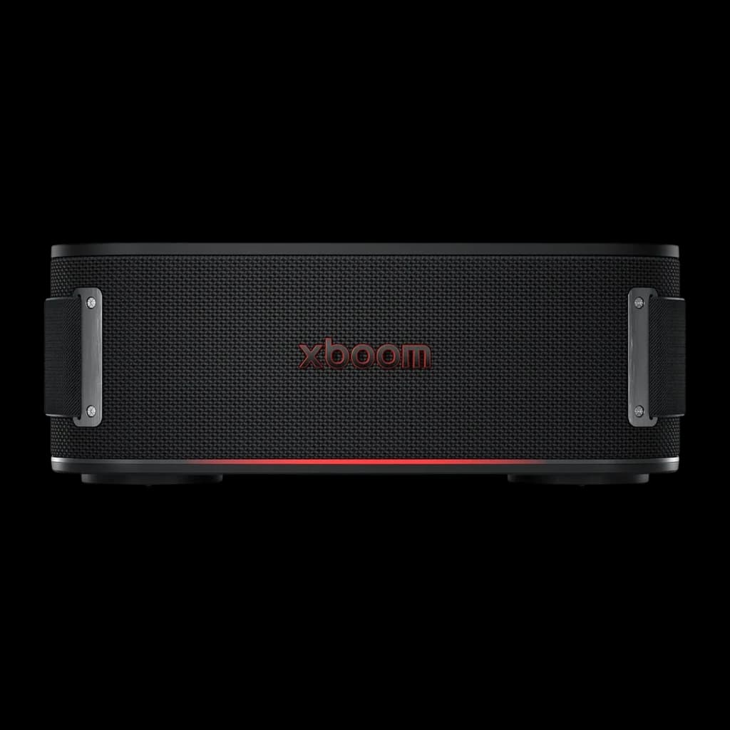 Altavoz portátil LG XBoom Bounce by will.i.am 2.1 IP67 40W 30h Bluetooth 5.3, vista frontal: rejilla negra con logo xboom