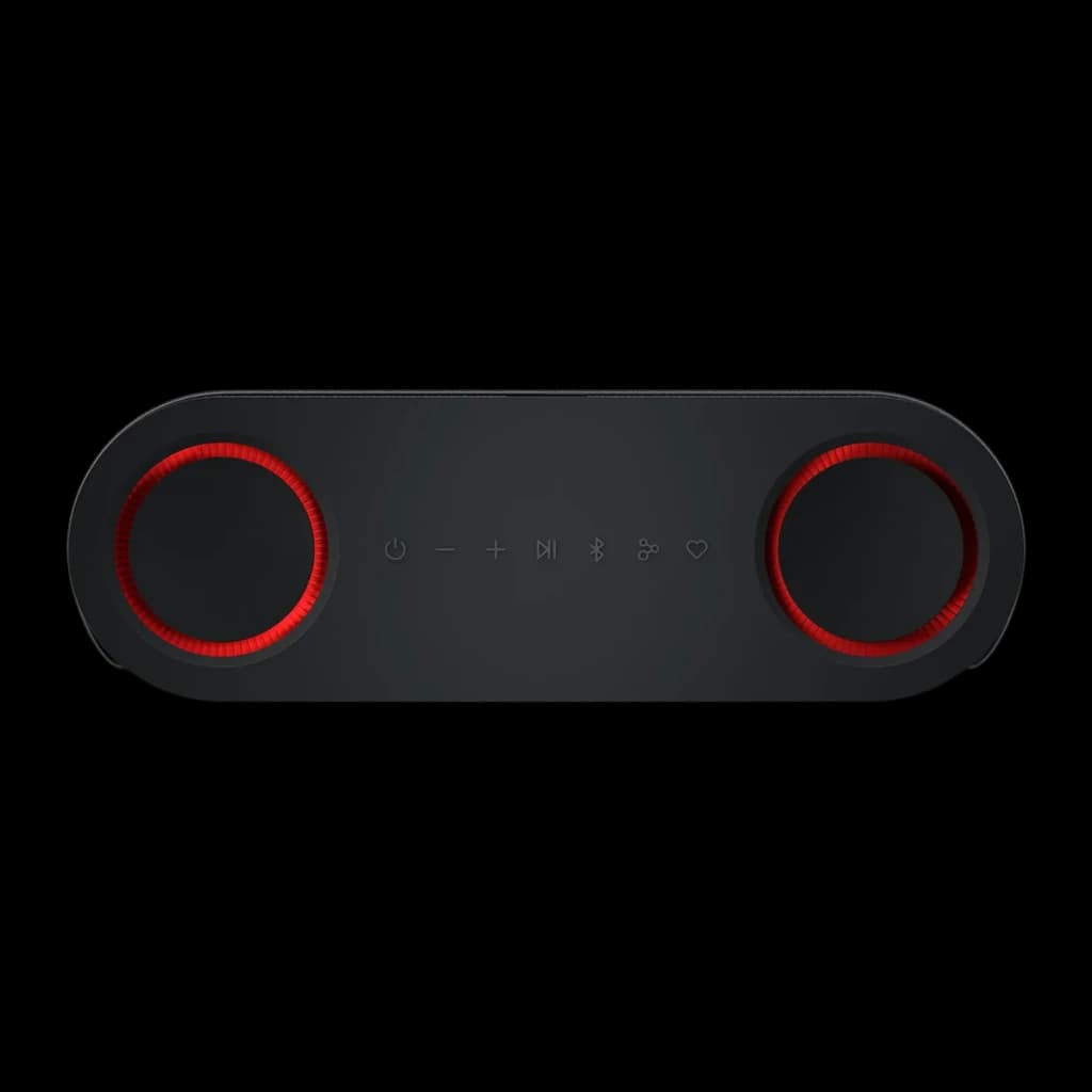 Altavoz portátil LG XBoom Bounce by will.i.am 2.1 IP67 40W 30h Bluetooth 5.3, vista superior: dos altavoces con anillos LED