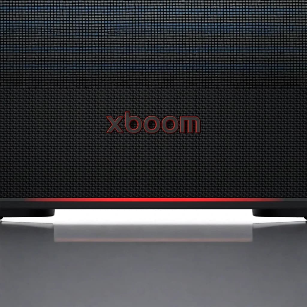 Altavoz portátil LG XBoom Bounce by will.i.am 2.1 IP67 40W 30h Bluetooth 5.3, en uso: rejilla frontal negra con logo xboom