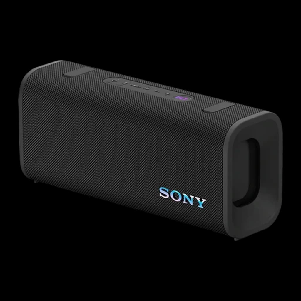 Enceinte portable Sony ULT Field 3 IP67 27W 24h Bluetooth 5.2 noire, vue en perspective: grille textile, poignée latérale