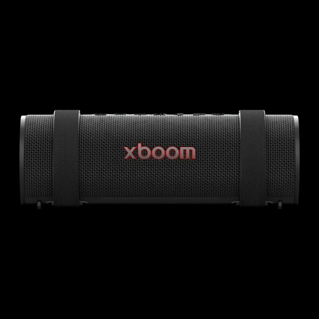 Altavoz portátil LG XBOOM Grab by will.i.am IP67 30W 20h Bluetooth 5.3, vista frontal: cuerpo cilíndrico negro con rejilla