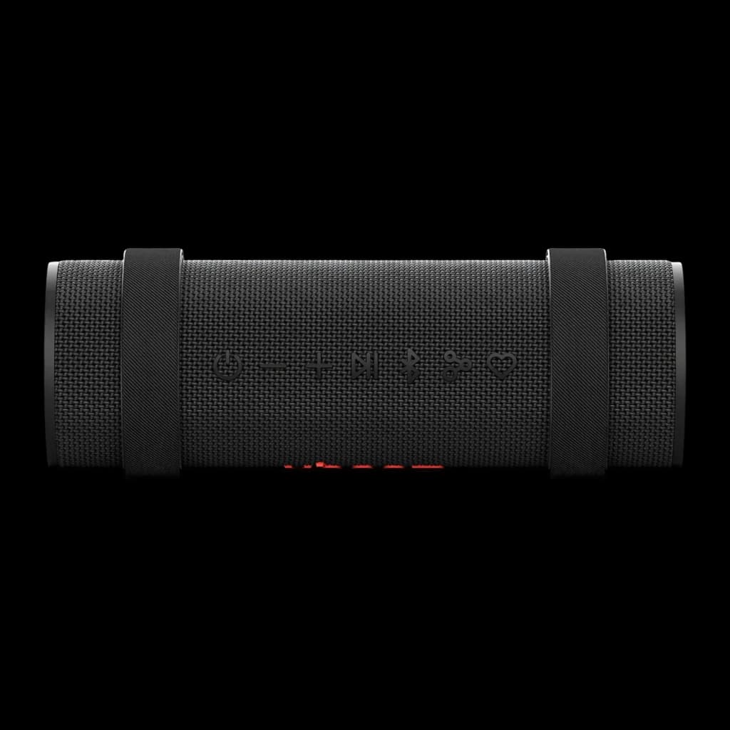 Altavoz portátil LG XBOOM Grab by will.i.am IP67 30W 20h Bluetooth 5.3, vista frontal: botones de control y LED rojo