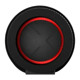 Altavoz portátil LG XBOOM Grab by will.i.am IP67 30W 20h Bluetooth 5.3, vista frontal: membrana negra con anillo LED rojo