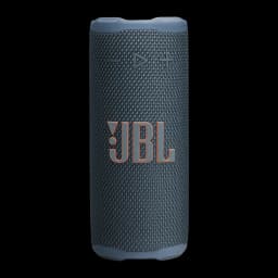Enceinte portable JBL Grip IP68 16W 14h Bluetooth 5.4, vue de face: corps cylindrique bleu avec logo JBL orange et boutons
