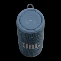 Enceinte portable JBL Grip IP68 16W 14h Bluetooth 5.4, vue dessus: panneau de boutons, logo orange et mousqueton textile