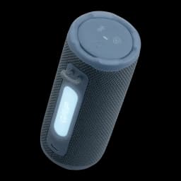 Enceinte portable JBL Grip IP68 16W 14h Bluetooth 5.4, vue diagonale: logo lumineux, boutons supérieurs et mousqueton