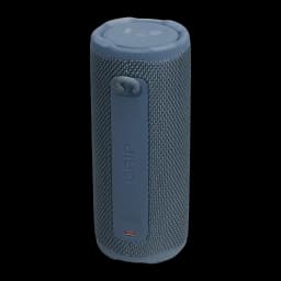 Enceinte portable JBL Grip IP68 16W 14h Bluetooth 5.4, vue avant: sangle latérale logo GRIP, tissu bleu et boutons