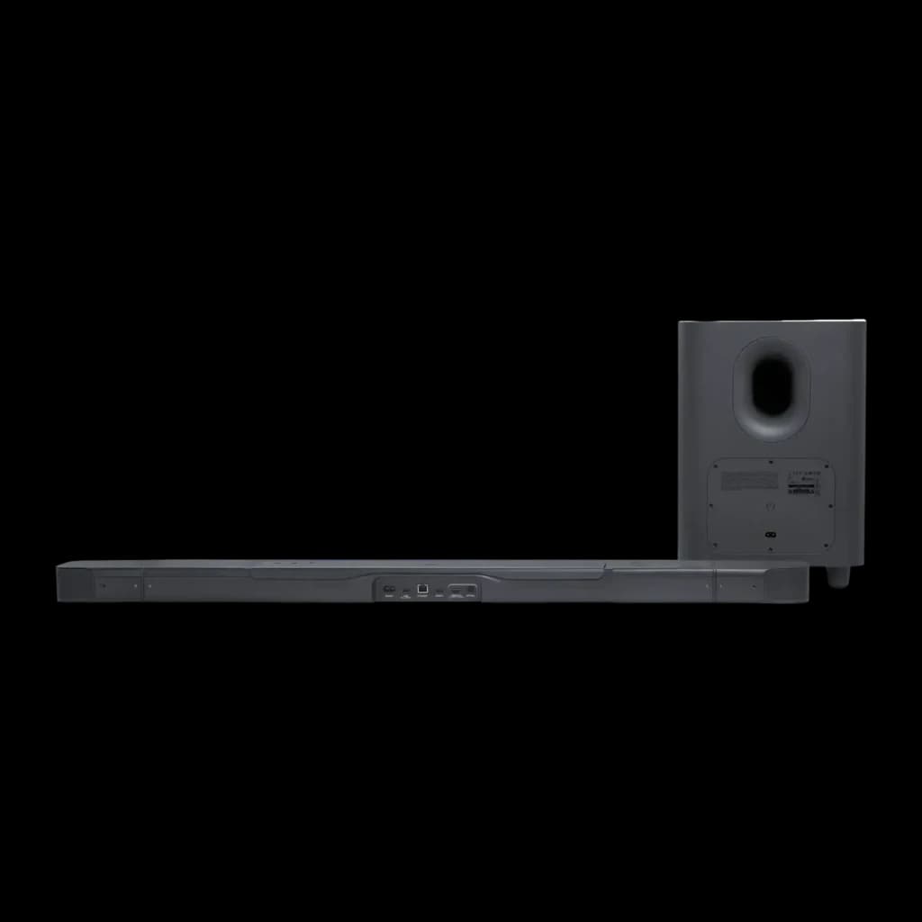Barra de Som JBL Bar 800 Dolby Atmos 5.1.2 Sub Sem Fios 10 polegadas 720W, vista traseira: portas de ligação na barra