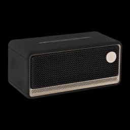 Altavoz Edifier ES60 34W 9h Bluetooth 5.4 negro, vista frontal en ángulo: rejilla metálica dorada y botones superiores
