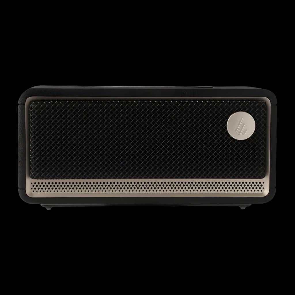 Altavoz Edifier ES60 34W 9h Bluetooth 5.4, vista frontal: rejilla negra con franja dorada y logo circular