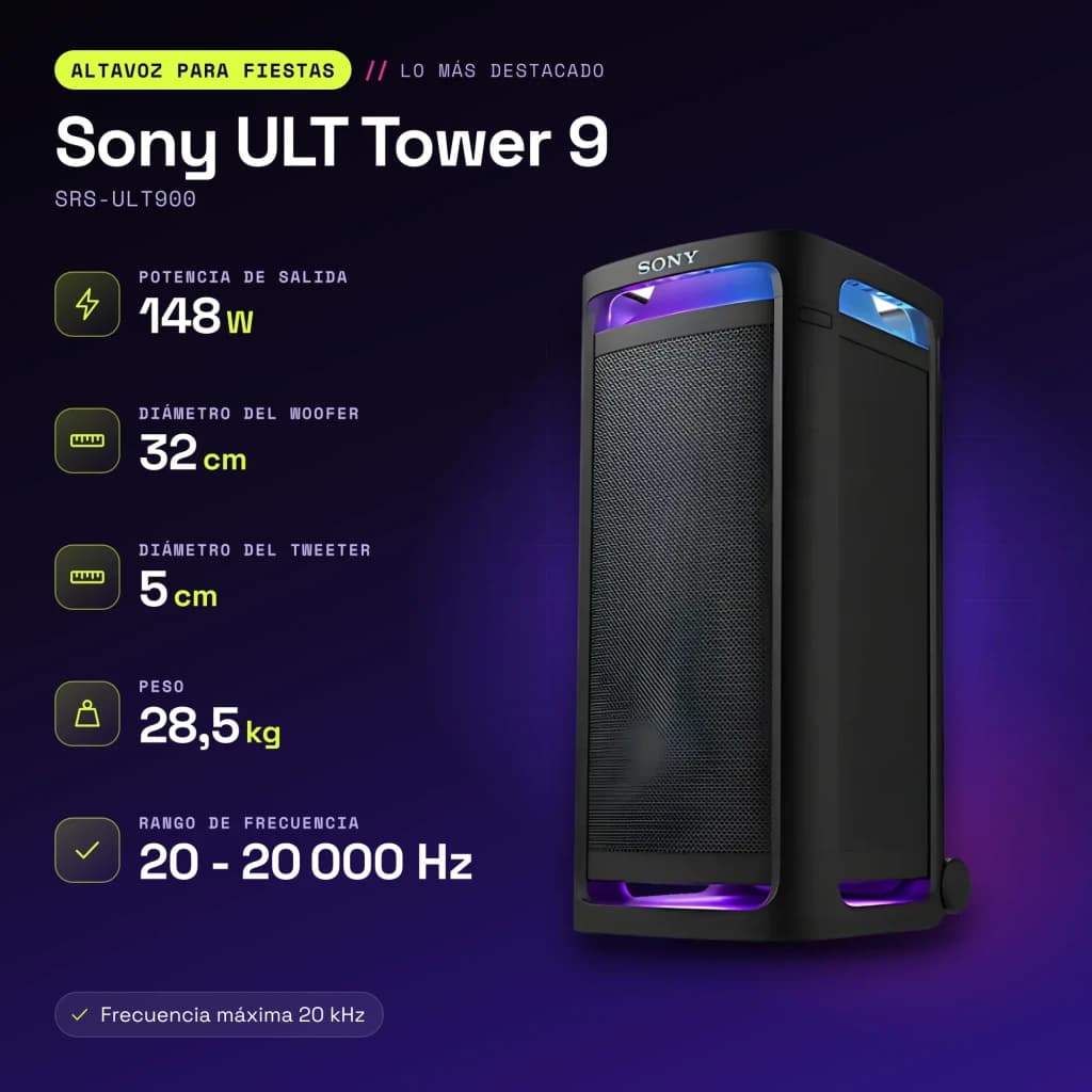 Enceinte de fête Sony ULT Tower 9 SRS-ULT900 148W Bluetooth 5.3 - caractéristiques