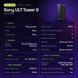 Enceinte de fête Sony ULT Tower 9 SRS-ULT900 148W Bluetooth 5.3 - caractéristiques