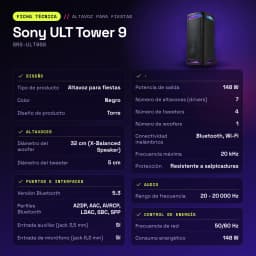Enceinte de fête Sony ULT Tower 9 SRS-ULT900 148W Bluetooth 5.3 - caractéristiques