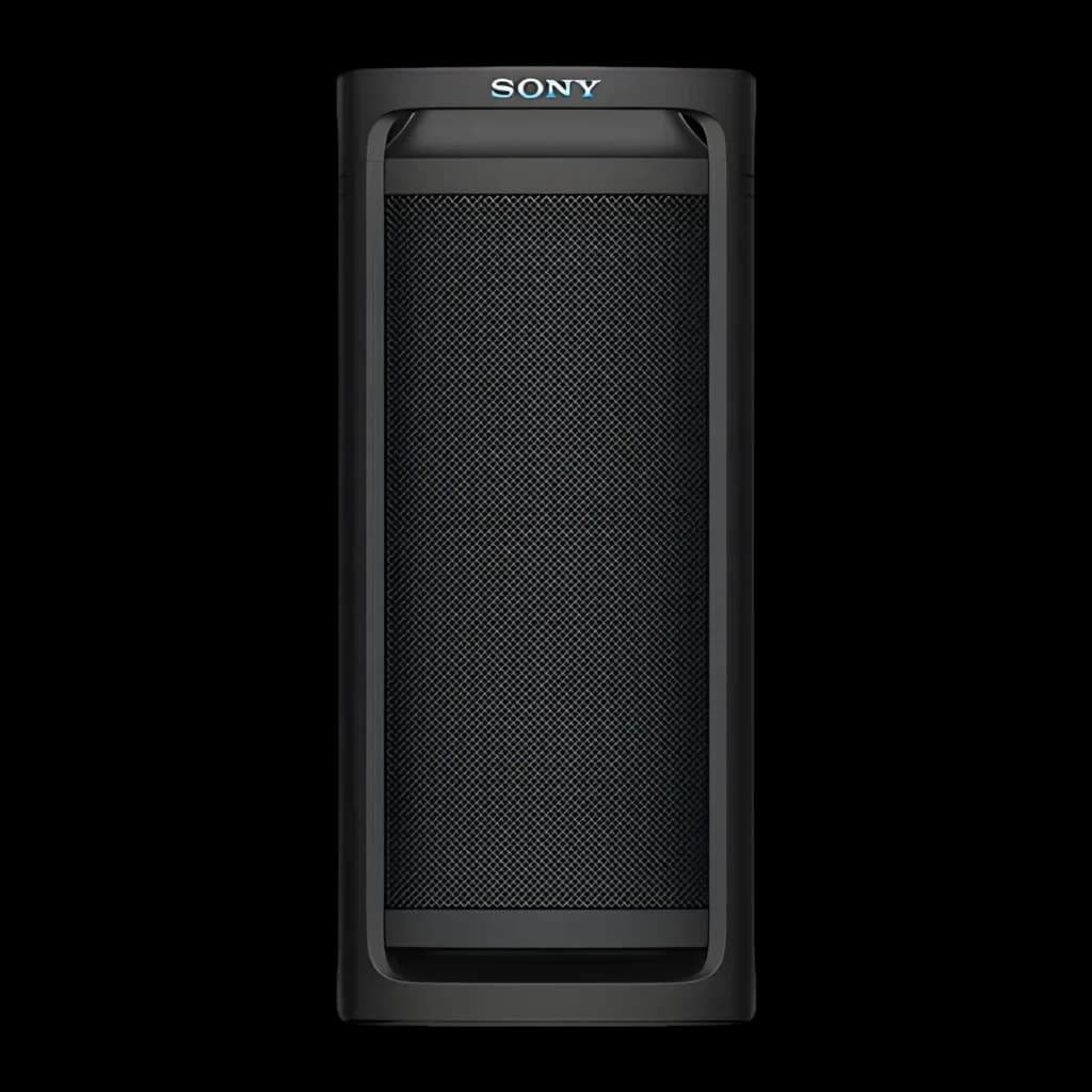 Enceinte de fête Sony ULT Tower 9 SRS-ULT900 148W Bluetooth 5.3, vue de face: grille textile noire et logo Sony illuminé