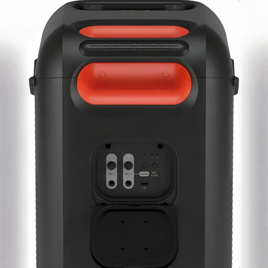 Enceinte de fête LG XBOOM XL9T IPX4 1000W Bluetooth 5.1, en cours d'utilisation vue arrière: panneau de connexions