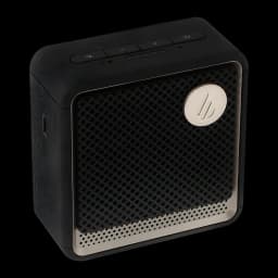 Altavoz Edifier ES20 IP67 6W 15h Bluetooth 5.4, vista frontal en ángulo: rejilla metálica dorada, logo circular y botones