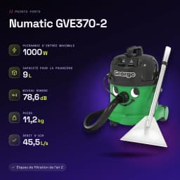 Aspirateur cylindrique Numatic GVE370-2 Vert 1000W Sec et humide - caractéristiques