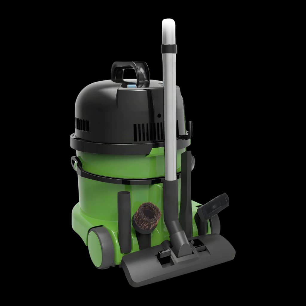 Aspirateur cylindrique Numatic GVE370-2 Vert 1000W Sec et humide, vue latérale: corps vert, couvercle noir, tube