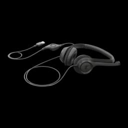 Auriculares com microfone Logitech H390 Diadema USB-A, vista lateral: arco, almofadas, microfone flexível e cabo
