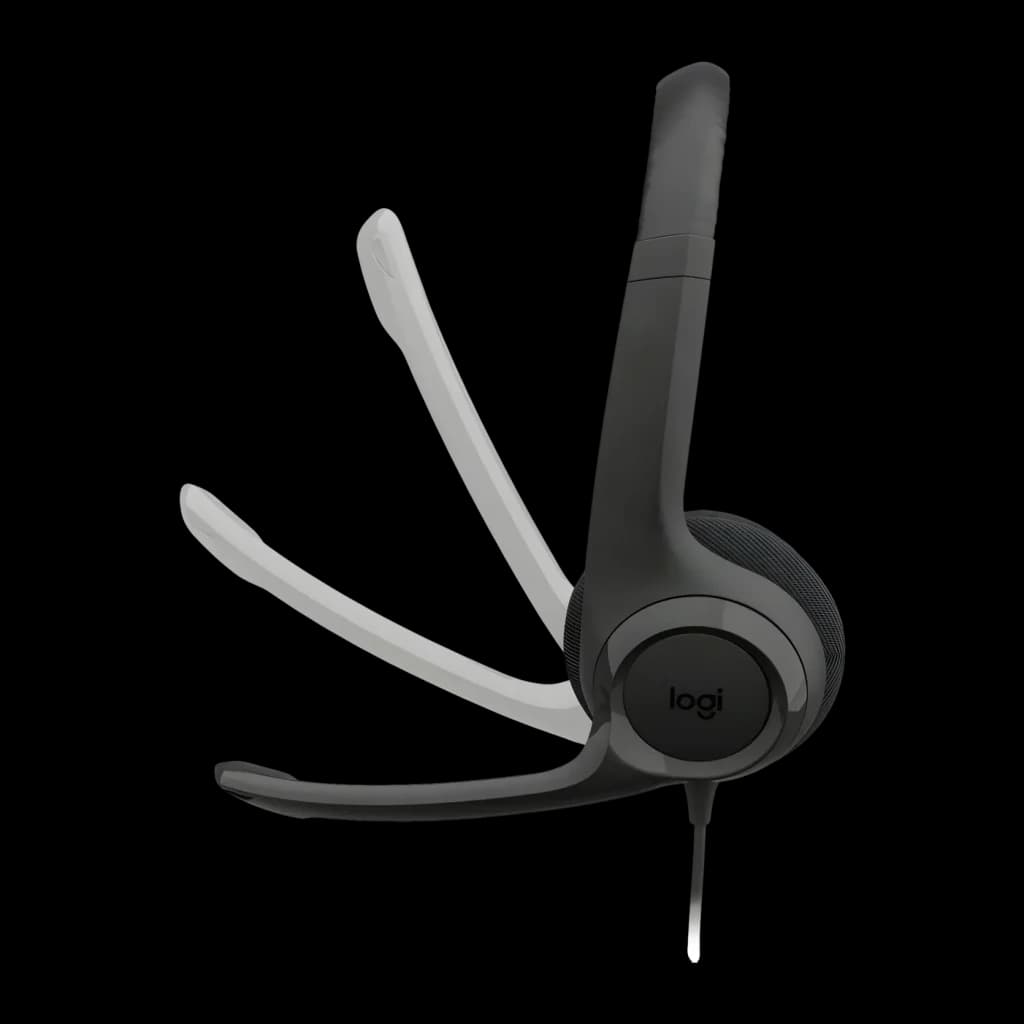 Auriculares com microfone Logitech H390 Diadema USB-A, vista lateral: arco ajustável, auricular direito com logo logi
