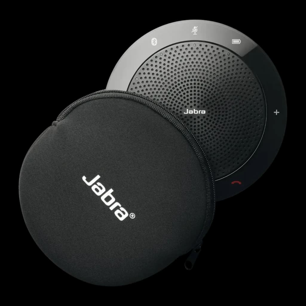 Altavoz de conferencia Jabra Speak 510 10W 15h USB/Bluetooth, detalle: altavoz circular negro y funda de transporte