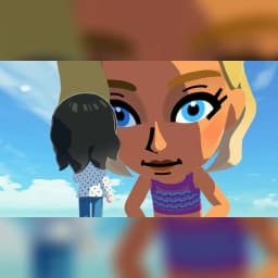 Jeu vidéo Nintendo Tomodachi Life: Une Vie de Rêve Switch en cours d'utilisation: deux Miis sur plage, l'un de dos