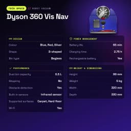Robot aspirador Dyson 360 Vis Nav Sensor de infravermelhos 65min - características