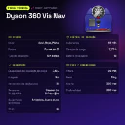 Robot aspirador Dyson 360 Vis Nav Sensor de infravermelhos 65min - características